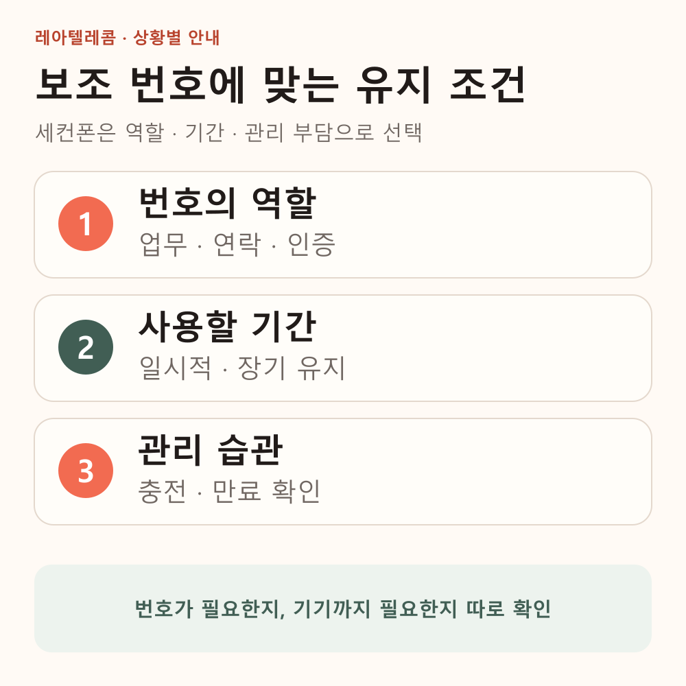 보조 번호의 역할, 사용할 기간과 충전 관리 습관을 비교하는 세컨폰 안내