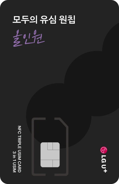 검정색 LG U+ 모두의 유심 원칩의 실제 제품 이미지